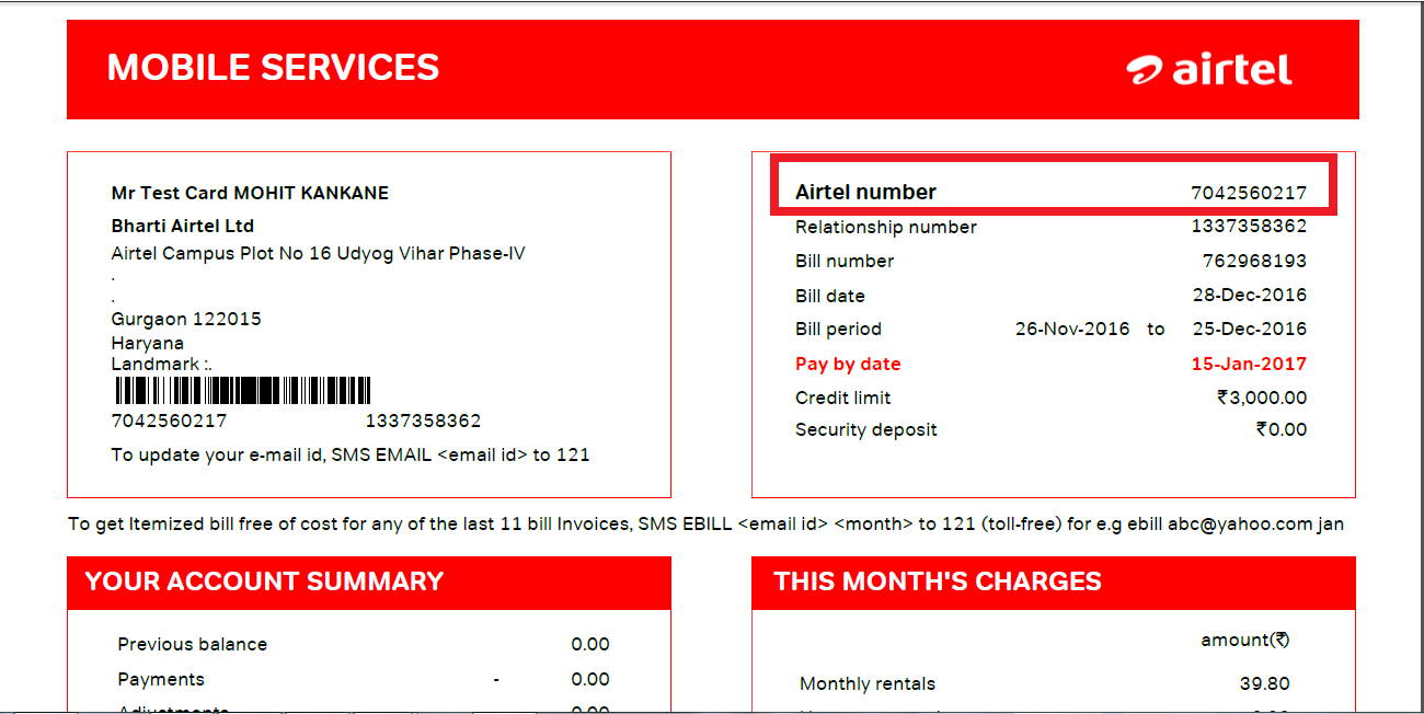 airtel postpaid duplicate bill copy